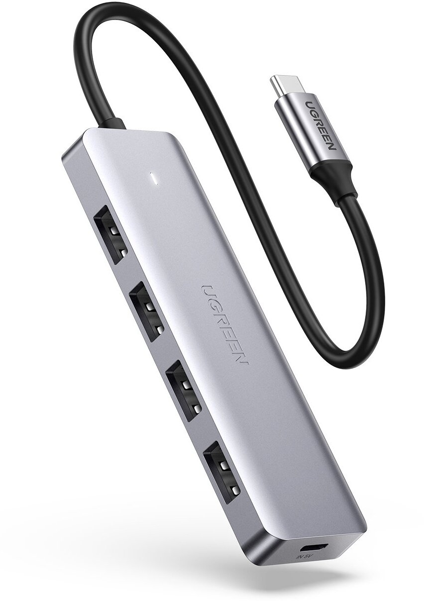 USB Хаб UGREEN CM219 (70336) 4-Port USB 3.0 Hub with USB-C Power Supply. Цвет: серый