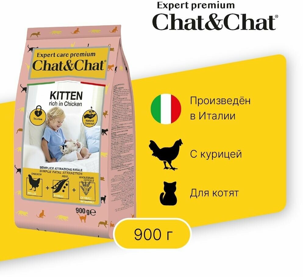Chat&Chat Expert Premium сухой корм для котят (курица) 900г