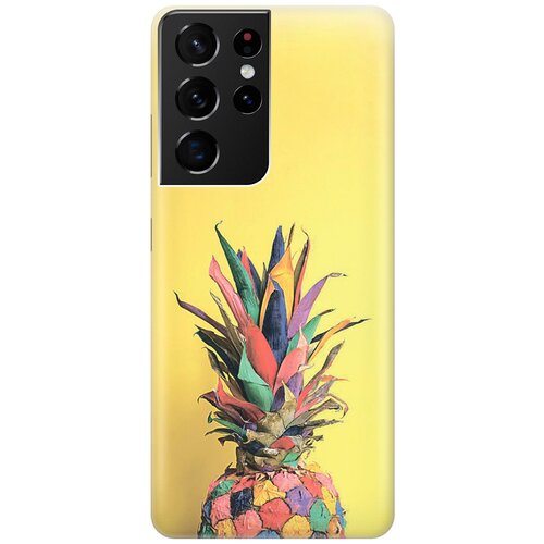 фото Ультратонкий силиконовый чехол-накладка для samsung galaxy s21 ultra с принтом "ананас на желтом" gosso