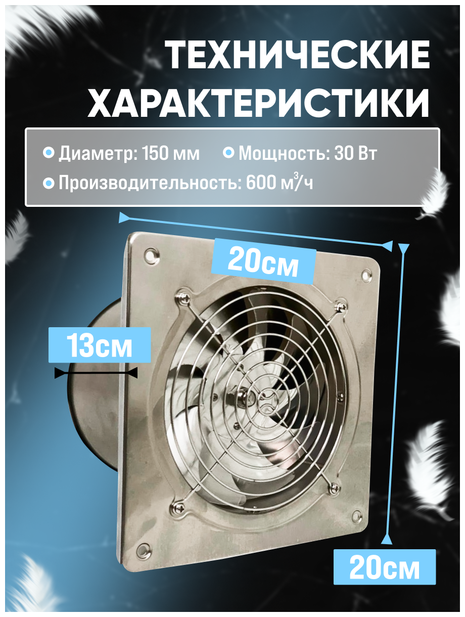 Вентилятор осевой настенный DAVEGO DF-F 150 нержавейка 600м3/ч - фотография № 2