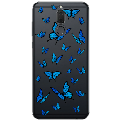 Силиконовый чехол на Huawei Mate 10 Lite / Хуавей Мате 10 Лайт Синие бабочки, прозрачный