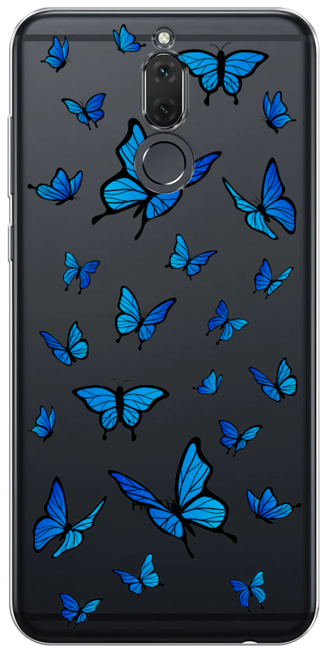 Силиконовый чехол на Huawei Mate 10 Lite / Хуавей Мате 10 Лайт "Синие бабочки", прозрачный