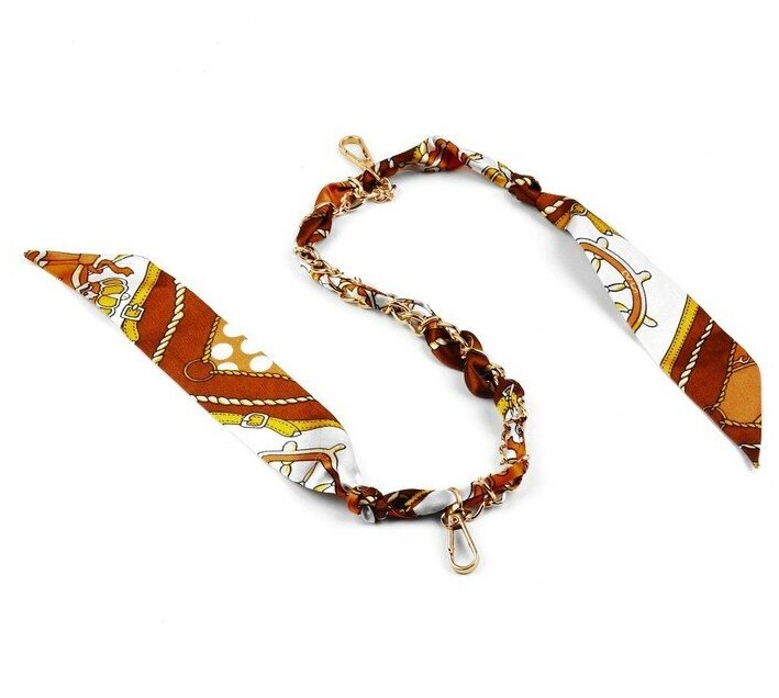 фото Цепочка с платком для сумки, с карабинами, 9 x 14 мм, 40 см, цвет коричневый/золотой