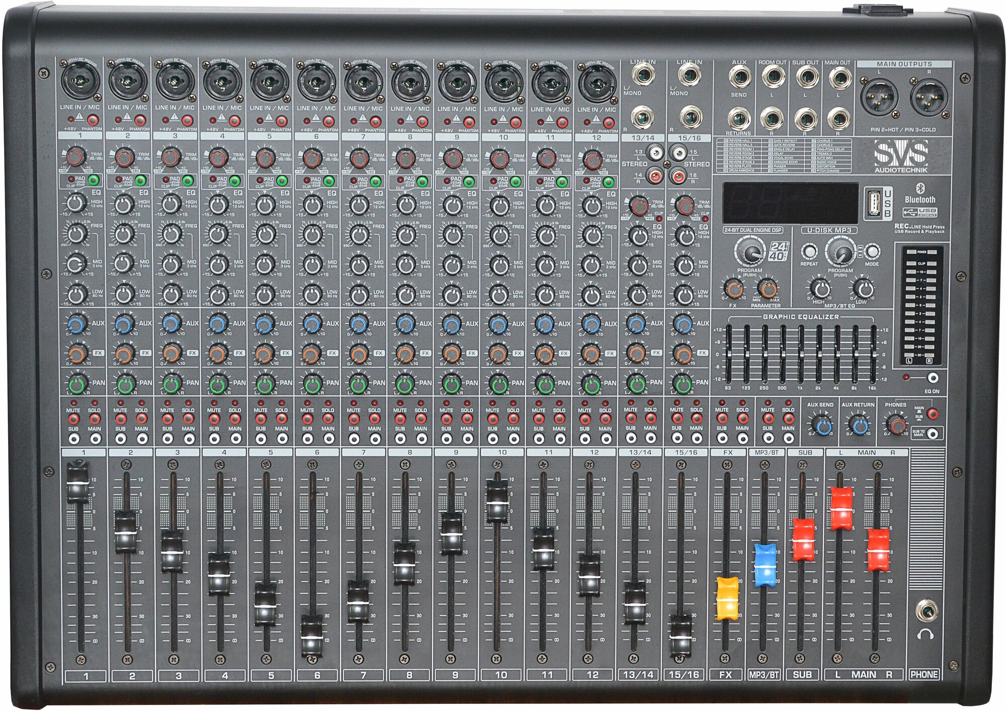 SVS Audiotechnik mixers AM-16 - микшерный пульт, 12 мик, 2 стер, DSP, MP3, Bluetooth