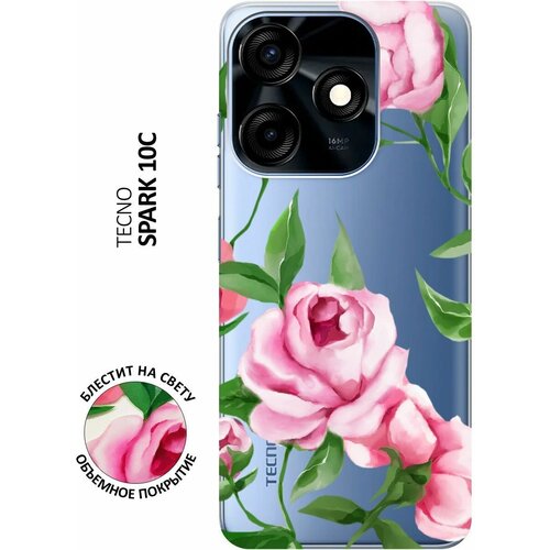 Силиконовый чехол на Tecno Spark 10C / Техно Спарк 10С с 3D принтом Amazing Peonies прозрачный чехол книжка на tecno spark 10c техно спарк 10с с 3d принтом amazing peonies золотой