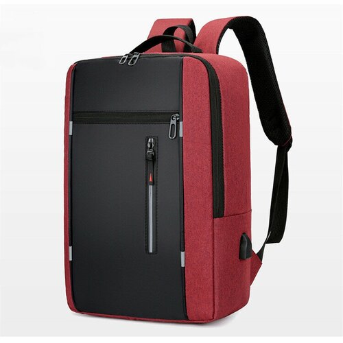 Рюкзак молодёжный, для учебы, работы, ноутбука, школьный CityFOX, Looks of the City RK-14-USB/бордовый-черный_белая_молния