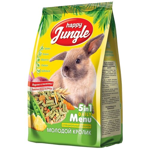Корм для молодых кроликов Happy Jungle 5 in 1 Daily Menu Специальный рацион , 400 г happy jungle 5 in 1 daily menu специальный рацион 0 4 кг 6 штук