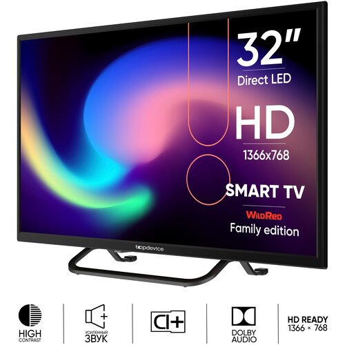 32" Телевизор Topdevice TV 32" SMART, HD 720p, Smart TV WildRed, черный