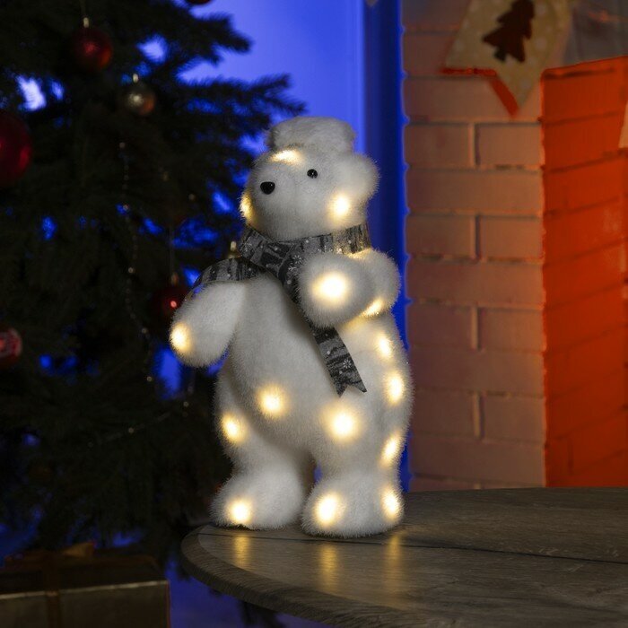 Luazon Lighting Светодиодная фигура «Медведь в шапке» 18 × 30 × 17 см, флок, батарейки ААх2 (не в комплекте), свечение тёплое белое