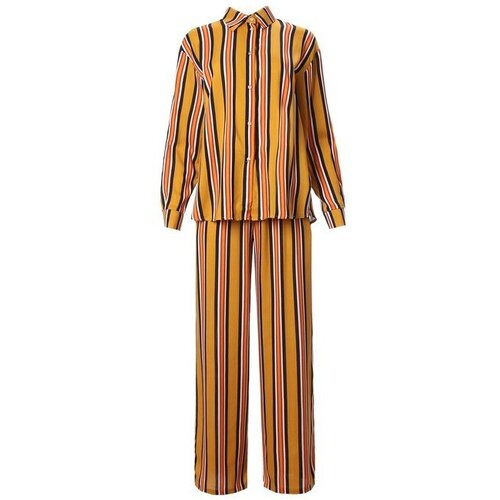 Костюм Minaku, рубашка и брюки, повседневный стиль, оверсайз, размер 44, коричневый, желтый