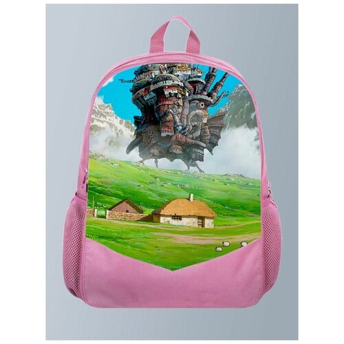 Розовый рюкзак с принтом Аниме Ходячий замок Howl's Moving Castle, Хаул, Софи, фэнтези - 45