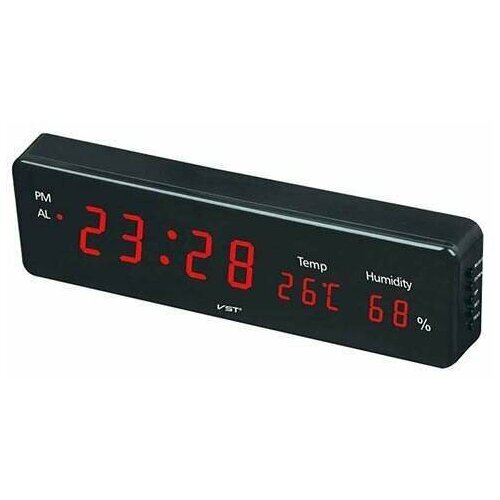 Настольно-настенные электронные часы с термометром и гигрометром VST 805 с красными цифрами