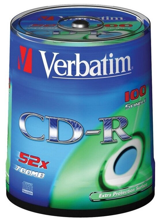 Носители информации CD-R, 52x, Verbatim Extra Protection, Cake/100, 43411