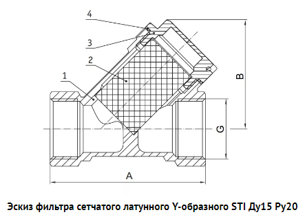 Фильтр сетчатый латунный Y-образный STI Ду15 Ру20 муфтовый уплотнение фторопласт - фотография № 3