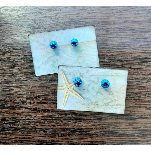 Серьги пусеты , бижутерный сплав, полимерная глина, размер/диаметр 15 мм., голубой, синий