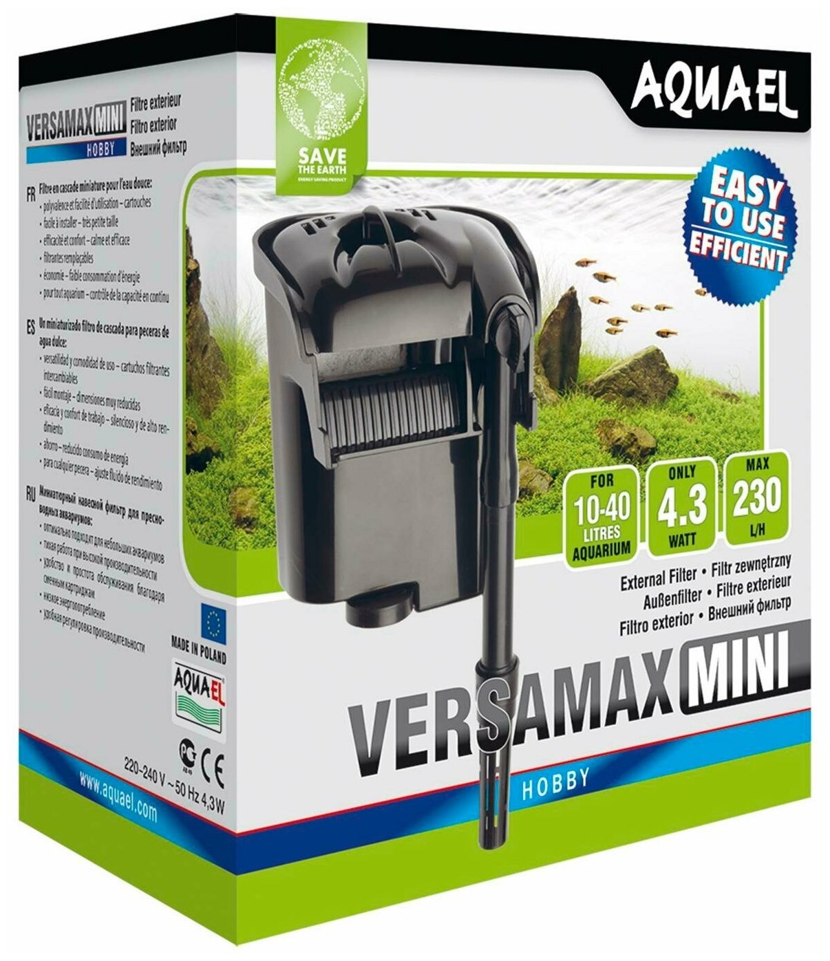 Внешний фильтр Aquael VERSAMAX mini для аквариума 10 - 40 л (230 л/ч, 4.3 Вт) Навесной каскадный