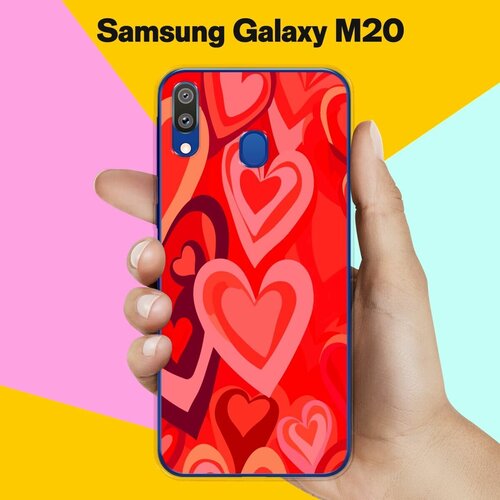 Силиконовый чехол на Samsung Galaxy M20 Красные Сердца / для Самсунг Галакси М20