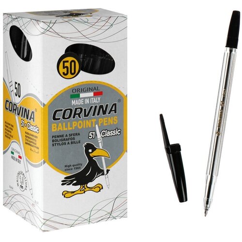 Ручка шариковая Carioca Corvina 51, прозрачный корпус, узел 1.0 мм, чернила чёрные (50 шт)