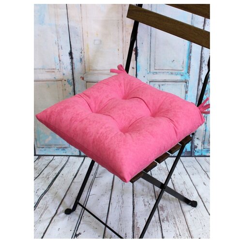 фото Подушка декоративная на стул matex velours светло-розовый с завязками, чехол не съемный, ткань велюр, 42х42 см матекс