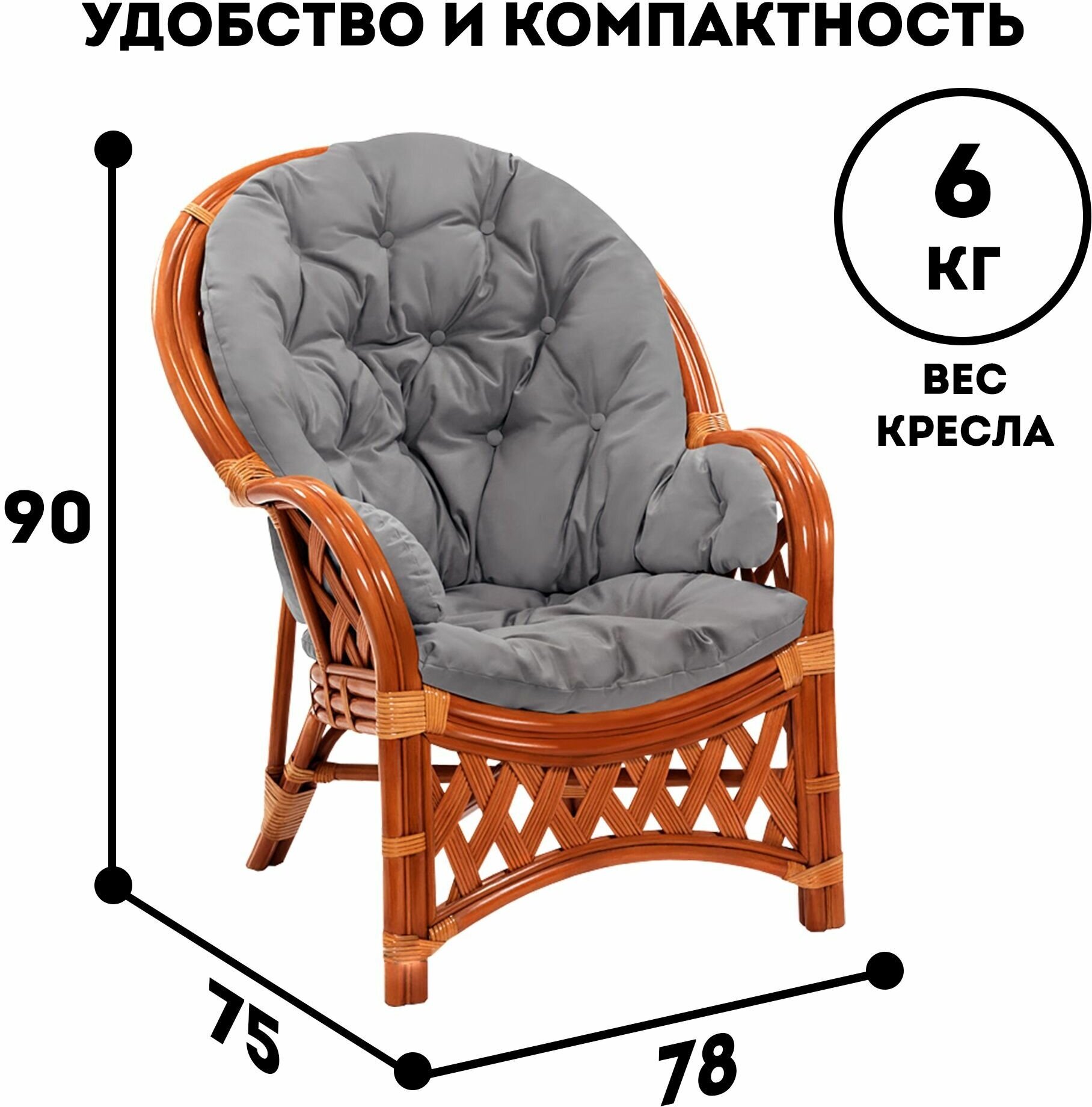 Кресло Marite Копакабана из натурального ротанга цвет коньяк - фотография № 3