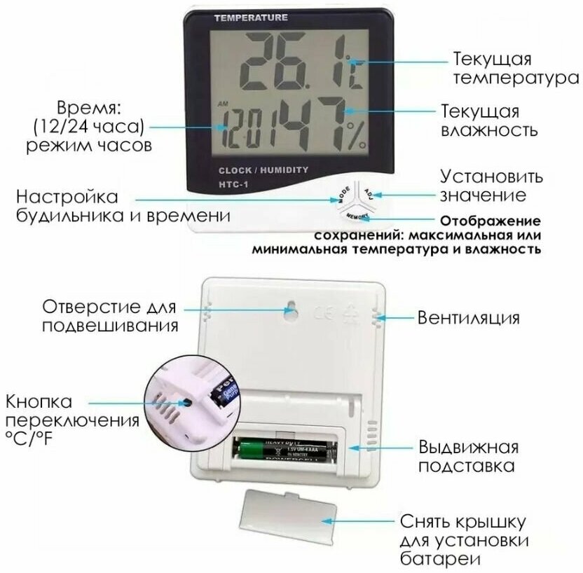 Метеостанция с измерением температуры и влажности воздуха в помещении HTC-1 - фотография № 16