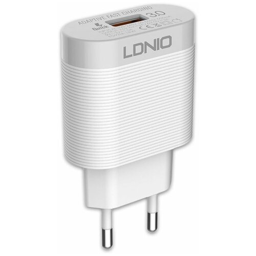 Скоростное зарядное устройство LDNIO A303Q с USB выходом 3,0А Quick Charge 3.0 + кабель USB Type-C