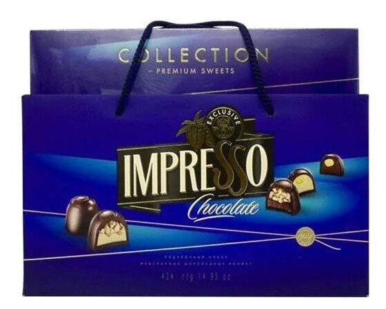 IMPRESSO PREMIUM подарочный набор шоколадных конфет Импрессо, синий, 4 шт по 424 г