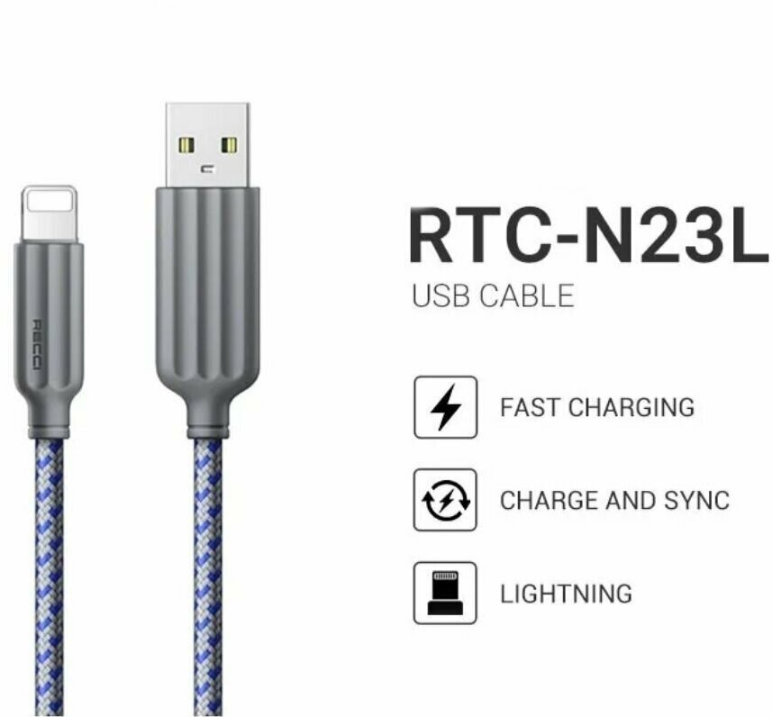 Кабель для зарядки телефона Recci Honour RTC-N23L USB-A to Lightning 2.4A, 1 метр - Серый