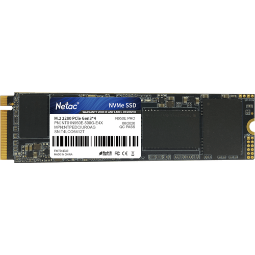 накопитель ssd netac m 2 2280 nv2000 nvme pcie 512gb nt01nv2000 512 e4x Твердотельный накопитель Netac 500 ГБ M.2 Твердотельные накопители (SSD) NETAC 500Gb SSD M.2 N950E Pro (NT01N950E-500G-E4X)