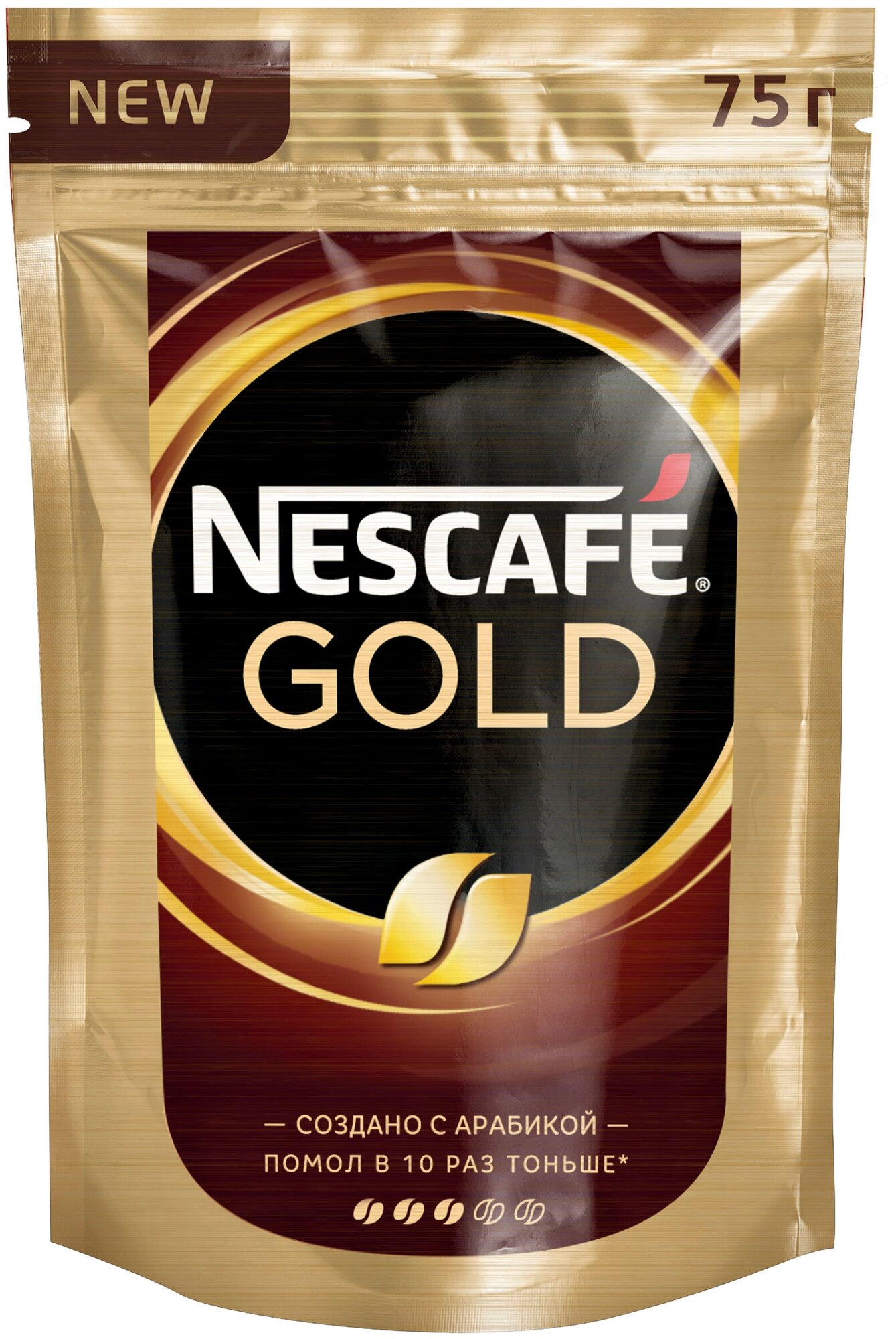 NESCAFÉ®. GOLD®. Кофе растворимый сублимированный с добавлением кофе жареного молотого, пакет. 75г - фотография № 3