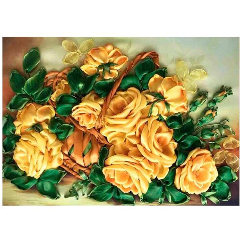 Купить Каролинка Набор для вышивания лентами Желтые розы 25 х 32.5 см (КЛ(н)-3030)