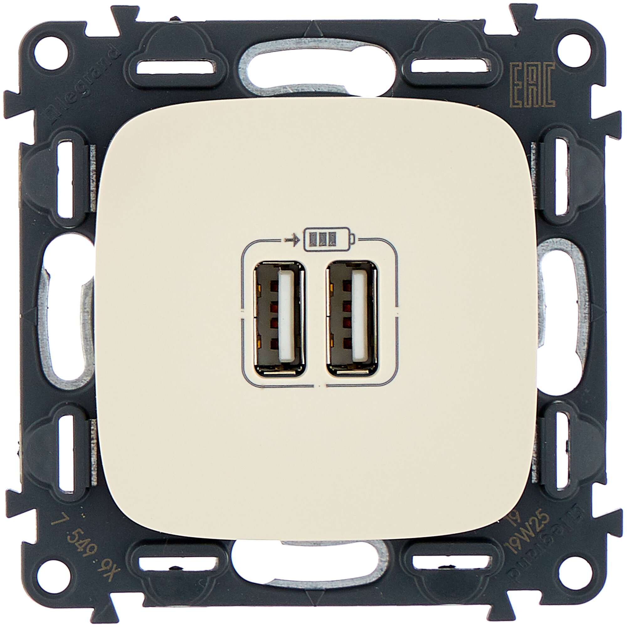 Valena Allure 754996 Розетка USB (2xUSB, под рамку, скрытая установка, слоновая кость) Legrand - фото №1