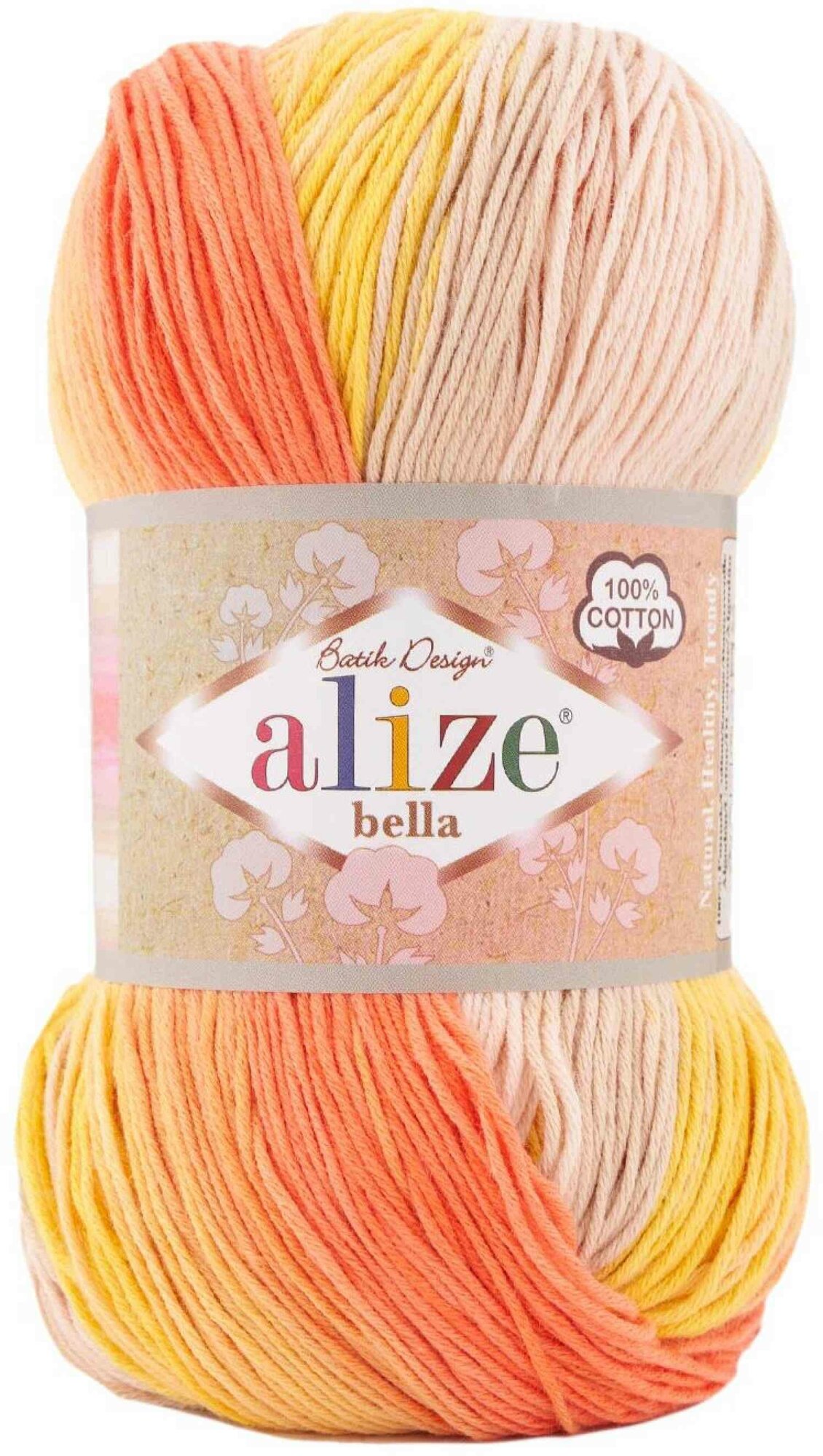 Пряжа Alize Bella Batik 100 бежевый-желтый-коричневый (7687), 100%хлопок, 360м, 100г, 1шт