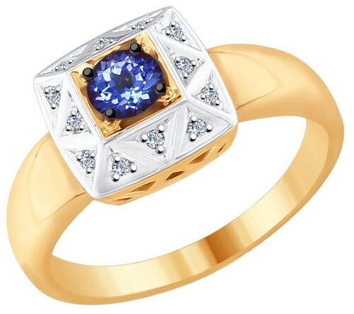 Кольцо SOKOLOV, красное золото, 585 проба, бриллиант, танзанит, размер 17, бесцветный, синий