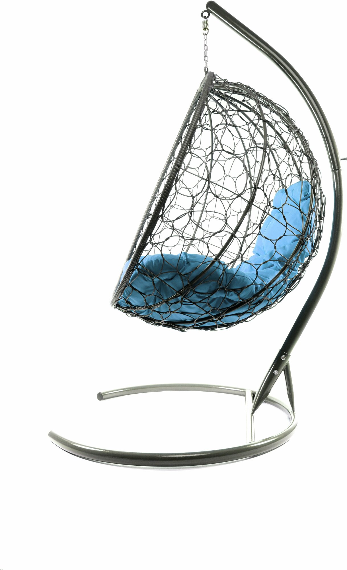 Подвесное кресло круг ротанг серое (без стойки), голубая подушка - фотография № 10