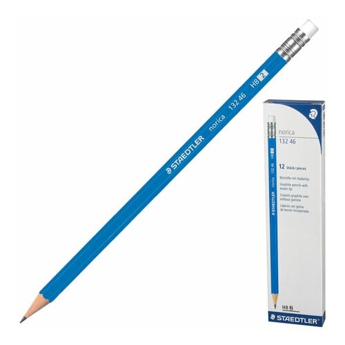 фото Карандаш чернографитный staedtler (германия), 1 шт., "norica", hb, с резинкой, корпус синий, заточенный, 132 46-hb 10th, 11 шт.