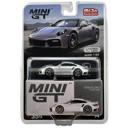 Модель коллекционная Mini GT 1:64 PORSCHE 911 TURBO S GT SILVER METALLIC