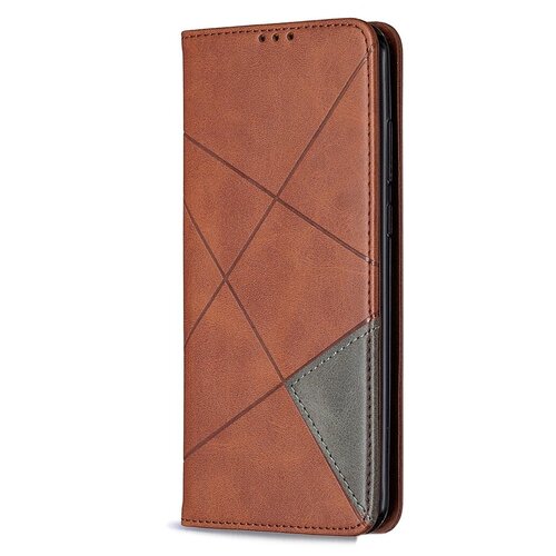 фото Чехол-книжка mypads для xiaomi redmi 9a из качественной импортной кожи прошитый по контуру с необычным геометрическим швом коричневый