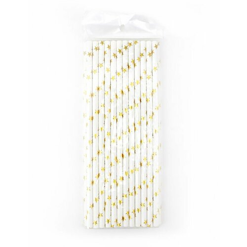 Одноразовые трубочки бумажные для коктейлей Riota Звезды золотые, набор 25 шт.