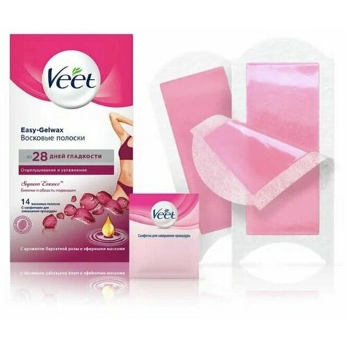 Veet. Восковые полоски Easy-gelwax с ароматом бархатной розы