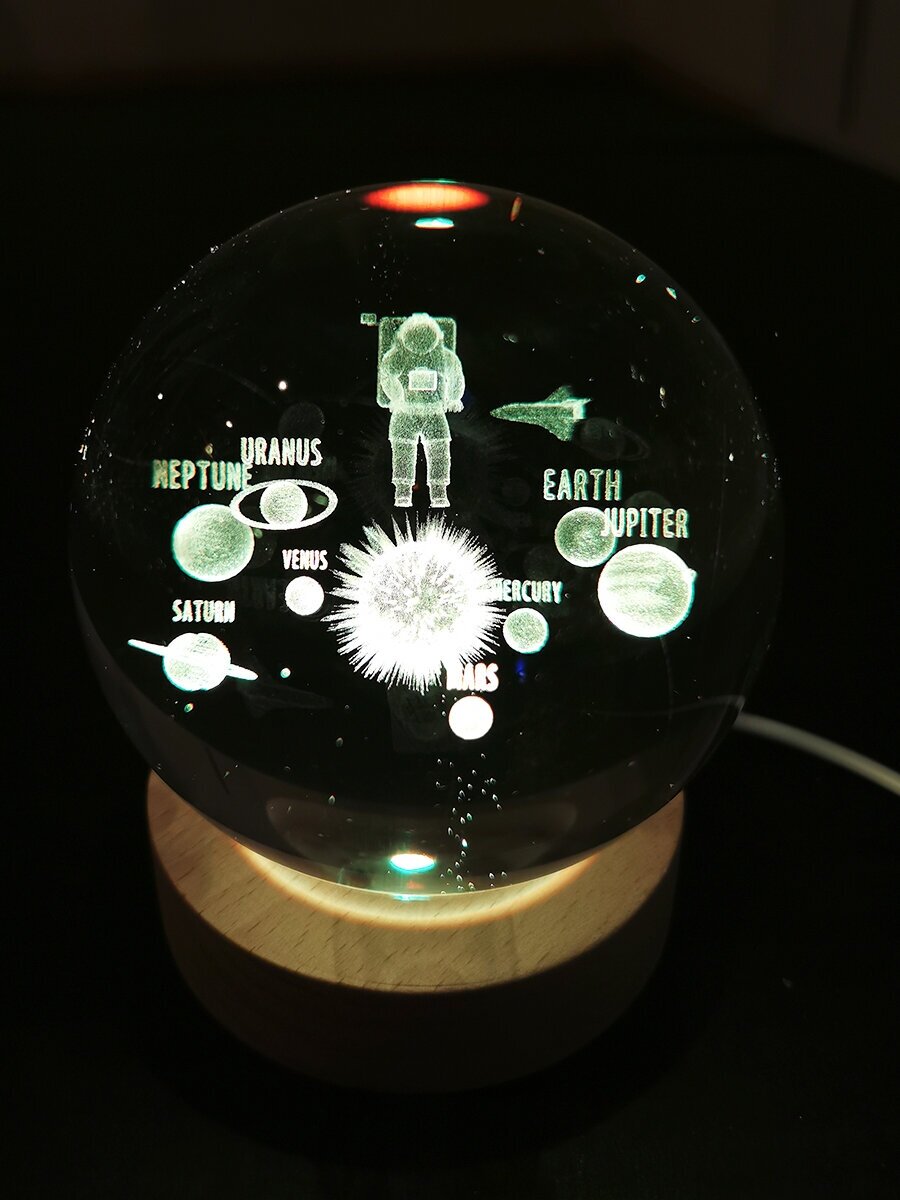 Ночник светильник стеклянный шар лампа 3D - Астронавт - фотография № 7