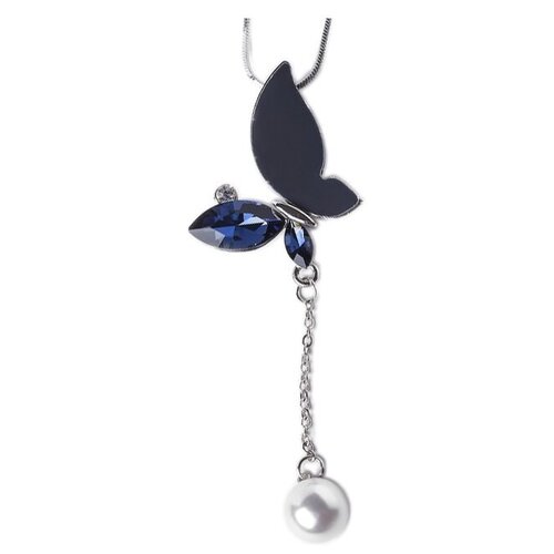 Queen fair Кулон "Свидание" бабочка, цвет бело-синий в серебре, L=70 синий/белый/серебристый  