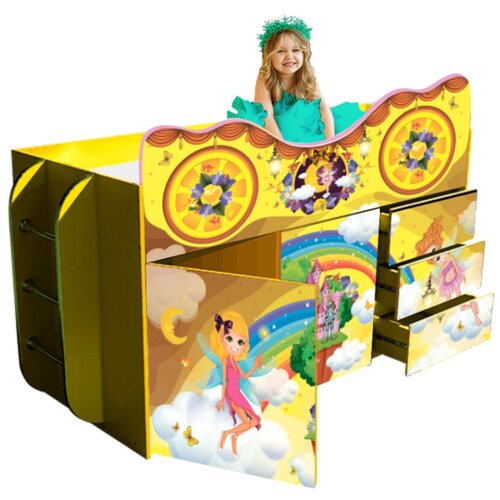 Кровать чердак детская кровать машина для девочки «Принцесса» Розовая - 200/85/130см