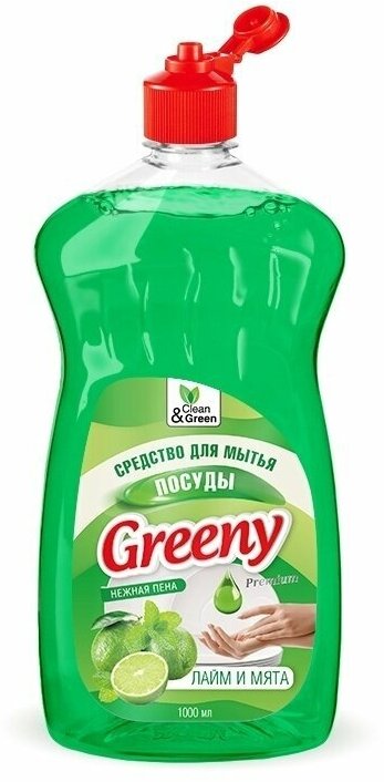 Средство Для Мытья Посуды "Greeny" Premium "Лайм И Мята" 1000 Мл. Clean&Green Cg8132 AVS арт. CG8132