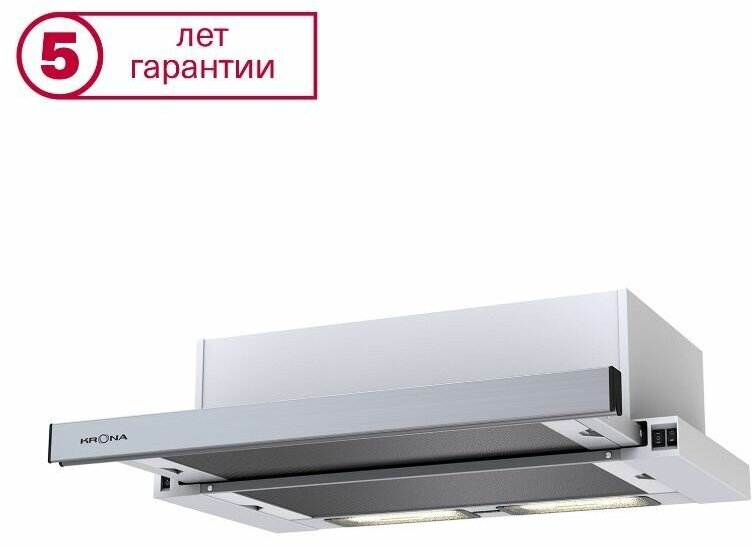 Вытяжка встраиваемая Krona Kamilla 600 inox нержавеющая сталь/белый управление: кнопочное (1 мотор) - фотография № 2