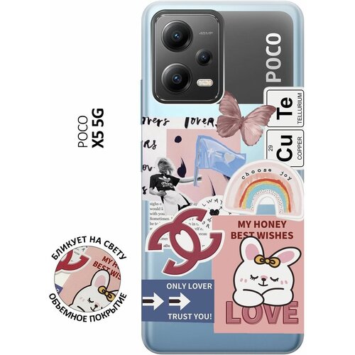 Силиконовый чехол с принтом Cute Stickers для Xiaomi Poco X5 5G / Сяоми Поко Х5 5Г чехол книжка на xiaomi poco x5 5g сяоми поко х5 5г c принтом красная морская звезда золотистый