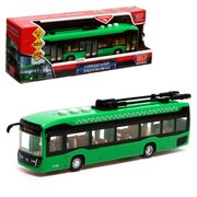 Троллейбус Технопарк "Городской", 19 см, 3 кнопки, инерция, цвет зеленый, свет и звук (KAMTROLL-20PL-GN)