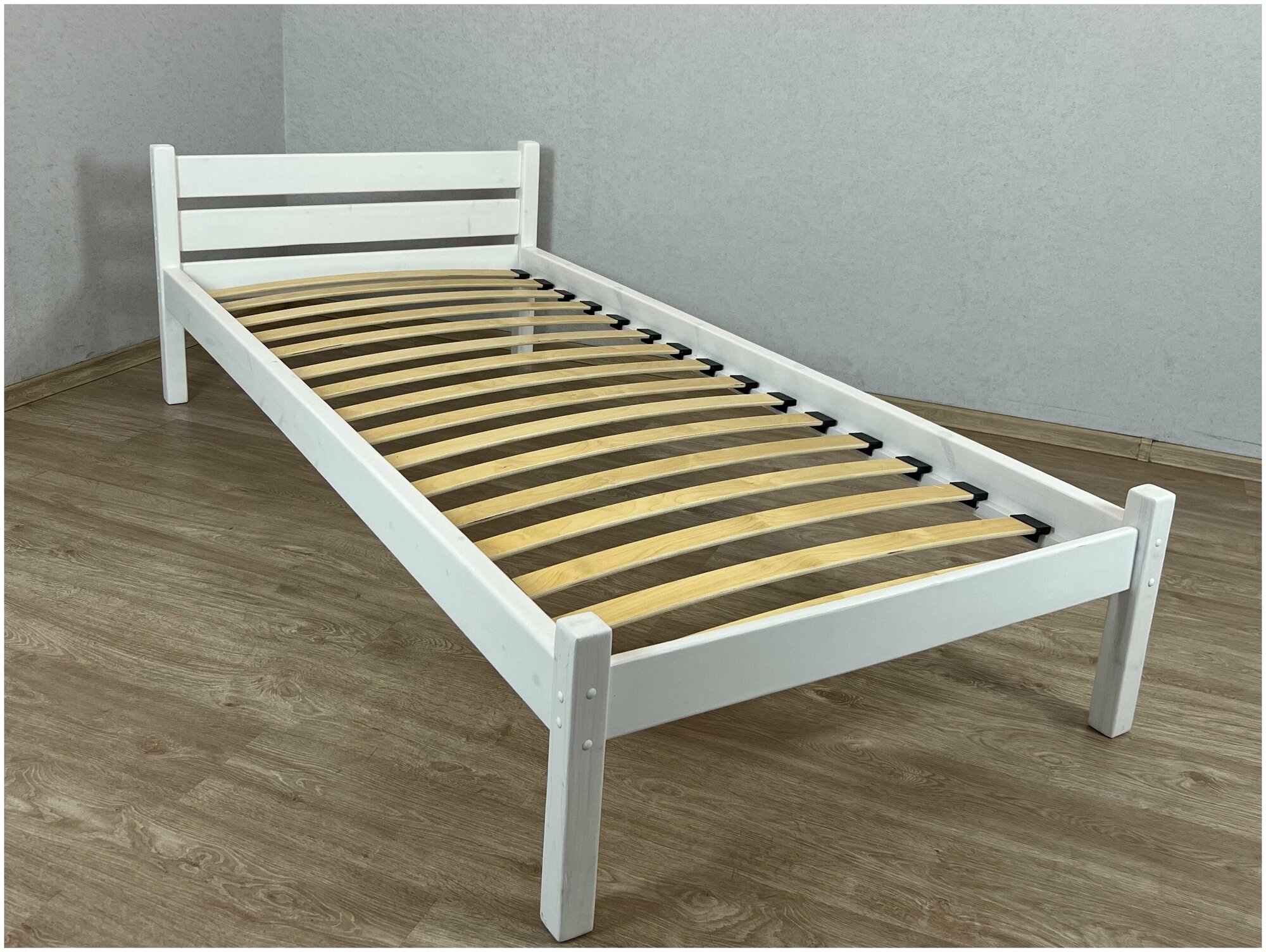 Кровать односпальная из массива сосны Классика с ортопедическим основанием 90х190 см, цвет белый