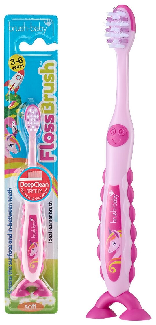 Brush-Baby FlossBrush NEW зубная щётка, 3-6 лет, единорог