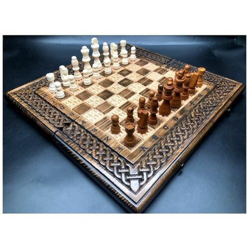 Шахматы Нарды Шашки деревянные 3 в 1 резные 42см шахматы шашки нарды